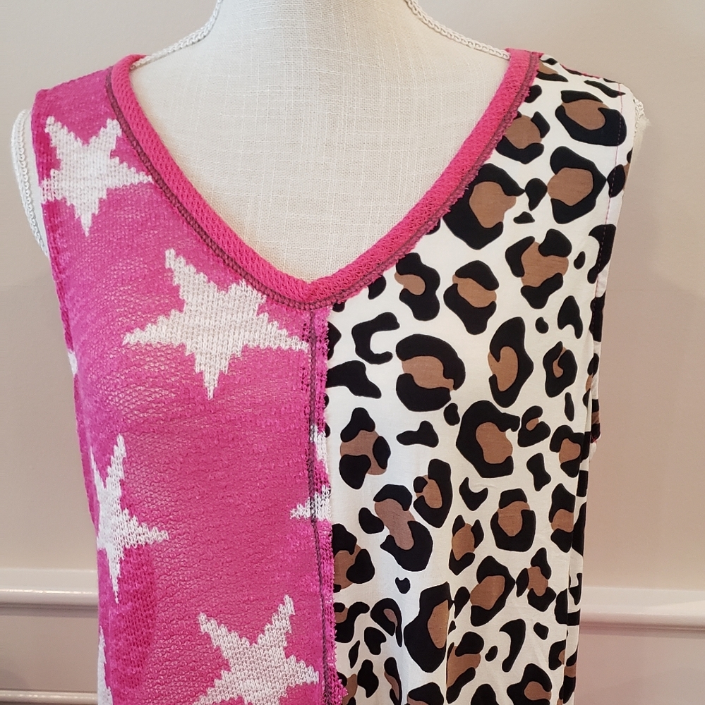 Star and Leopard Combo Top